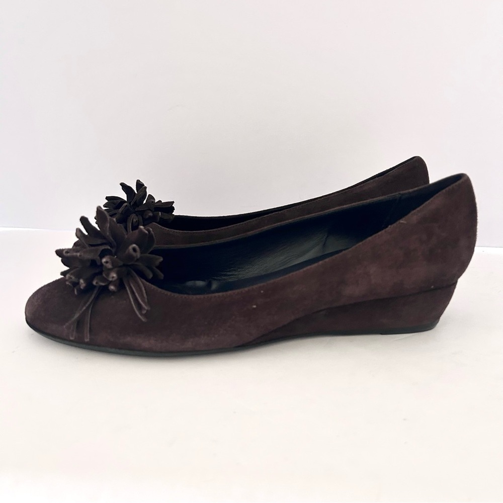 Brown Suede Pom Pom Ballet Flats Italy NEW Shoe Mini Wedge Fall Size EU 40 US 9 - Picture 6 of 10